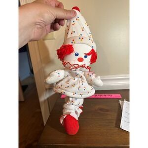 Vintage Baby Gund Popcorn the Clown Plush Polka Dot Soft Doll White Red